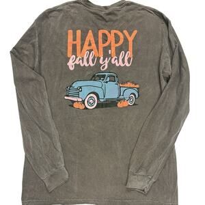Comfort Colors Happy Fall Y’all Long Sleeve T Shirt Large Pumpkins Southern